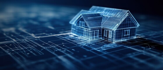Digital Blueprint of Modern House Design with Futuristic Architectural Elements and Detailed Floor Plans