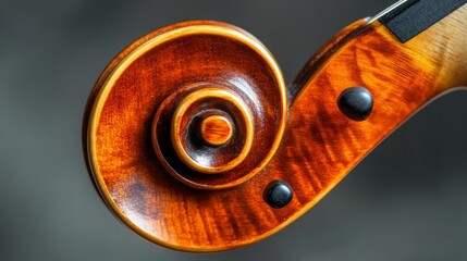 Close-up of a Violin's Scroll and Strings: A Detailed View