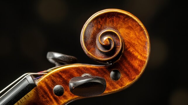 Close-up of Violin Scroll and Strings - Detailed Image
