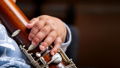 Obraz premium Baby playing on Oboe Infant playing an instrument. 