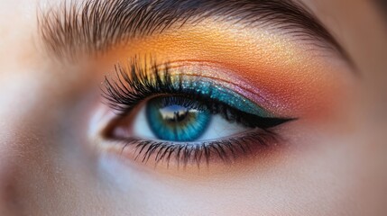 Fototapeta premium Close-Up of a Woman's Eye with Vibrant Eyeshadow - Makeup Inspiration