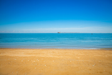 Fort boyard and sandy beach of Boyardville on a sunny day in France