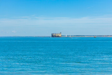 Fort boyard seen from Boyardville beach on a sunny day in Charente-Maritime, France