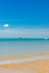 Fort boyard seen from Boyardville beach on a sunny day in Charente-Maritime, France