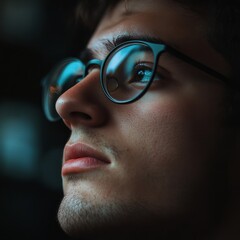 Thoughtful Young Man with Glasses: A Close-up Portrait