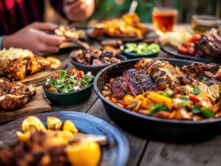 BBQ party, vibrant colors, delicious dishes, cozy setting, inviting