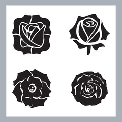 roses set silhouette vector illustration, Set of three vector black silhouettes of rose flowers, Silhouette rose flower, elegant set of rose, floral collection