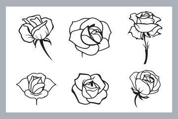 roses set silhouette vector illustration, Set of three vector black silhouettes of rose flowers, Silhouette rose flower, elegant set of rose, floral collection