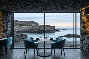 Fototapeta premium A cozy dining area with a stunning ocean view.