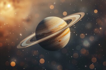 Detailed image of Saturn with its rings in the starry background of space, showcasing the beauty of the planet.