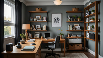 A tidy and well-organized home office that promotes productivity