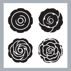 roses set silhouette vector illustration, Set of three vector black silhouettes of rose flowers, Silhouette rose flower, elegant set of rose, floral collection