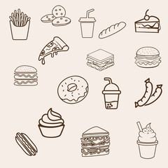 Fast Food icon set symbol collection, logo template vector illustration
