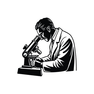 scientist looking microscope black and white clip art preview