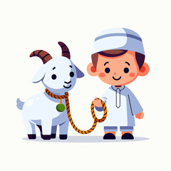 Eid Al Adha Illustrations. Muslims Prepare Livestock to Be Sacrificed. People Celebrate Eid Al Adha