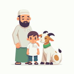 Eid Al Adha Illustrations. Muslims Prepare Livestock to Be Sacrificed. People Celebrate Eid Al Adha