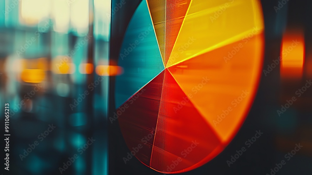 Poster close-up of a vibrant pie chart, showcasing colorful segments representing data analysis and busines