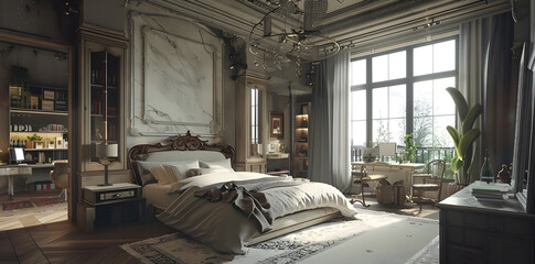 Elegant Bedroom Interior Design 3D Illustration