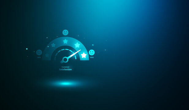 Feedback customer experience survey satisfaction max gauge meter review product quality business client service five star positive best concept on marketing rating consumer opinion popular background.