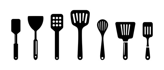 kitchen utensils silhouettes bundle. Kitchen spoon silhouette black filled vector Illustration icon