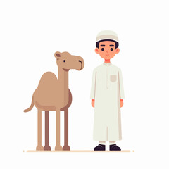 Eid Al Adha Illustrations. Muslims Prepare Livestock to Be Sacrificed. People Celebrate Eid Al Adha