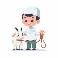 Eid Al Adha Illustrations. Muslims Prepare Livestock to Be Sacrificed. People Celebrate Eid Al Adha