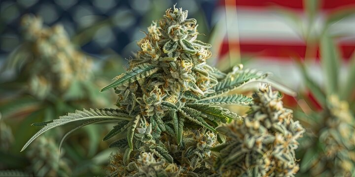 cannabis with american flag background 
