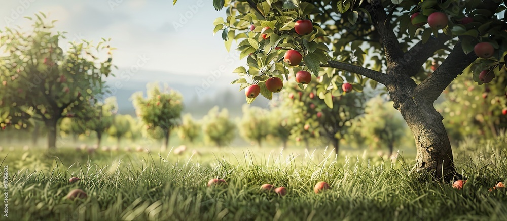 Poster springtime is when apple trees bear fruit providing a serene backdrop for a nature inspired copy spa