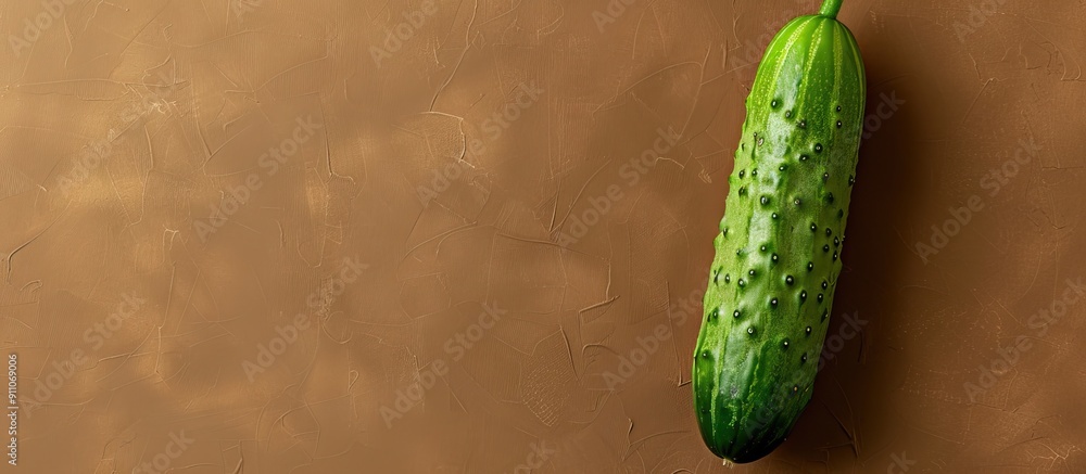 Poster top view of a cucumber on a brown background with copy space image available