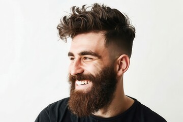 Fototapeta premium charismatic man with perfect smile stylish beard and fresh haircut against crisp white background