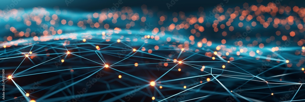 Poster a digital representation of an interconnected network with glowing nodes, symbolizing connectivity a