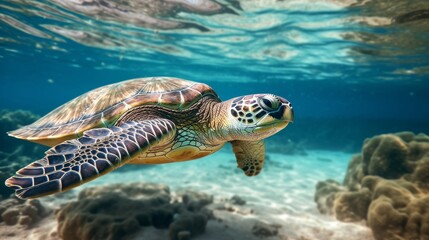 Obraz premium Sea turtle swimming ocean waters photo