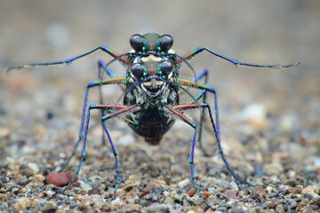 Close up mating tiger beetle