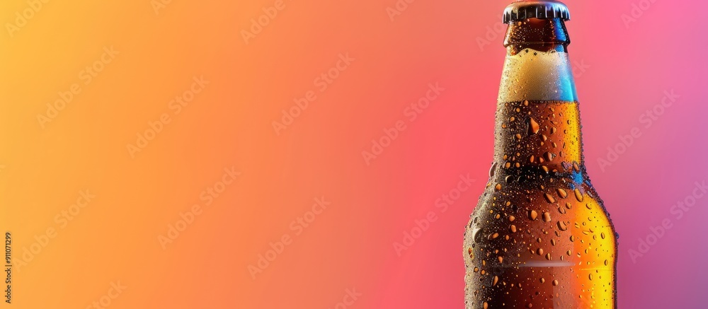Poster colorful background sets the stage for a refreshing bottle of cold beer in a copy space image