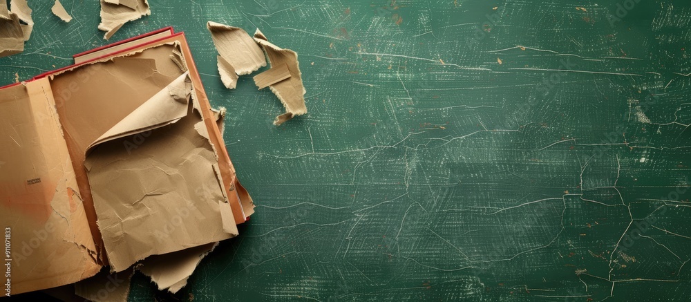 Poster a symbolic back to school message displayed on torn paper against a cardboard backdrop featuring cop