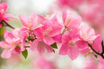 Obraz premium Delicate pink blossoms on a branch.