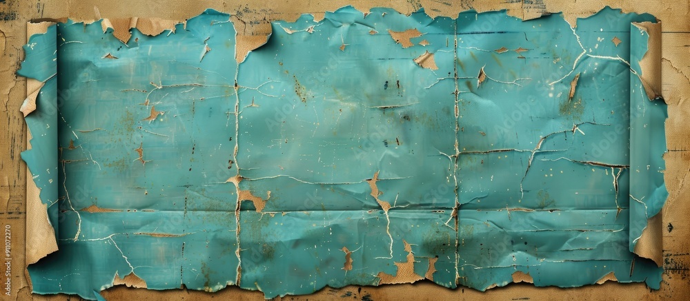 Poster vintage style design with a panoramic background on an old rough blue paper texture with a faded sur