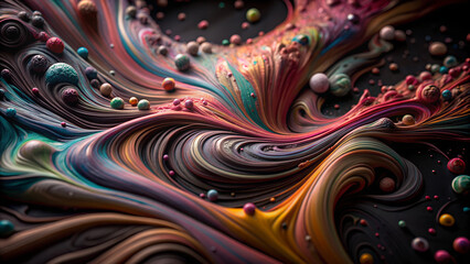 Colorful paint dynamically spreads, forming vibrant patterns. Abstract background. Futuristic, sci-fi