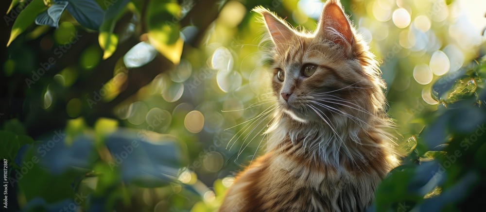 Aufkleber portrait of a lovely fluffy cat in a summer nature setting with a clear background for copy space im
