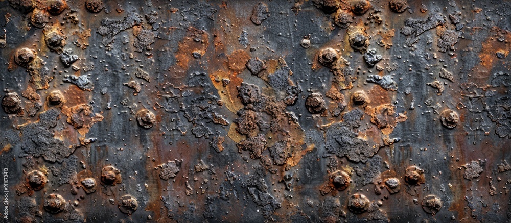 Poster old iron plate with rust forming a patterned texture background suitable for a copy space image