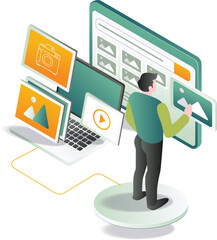 Man arranging portfolio folder data