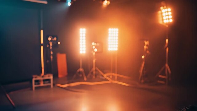 Professional photo studio with colored lights