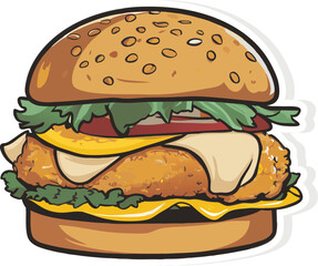 Delicious Burger Flat icon, cafe, restaurant, poster, sticker, Burgers On Solid Background.