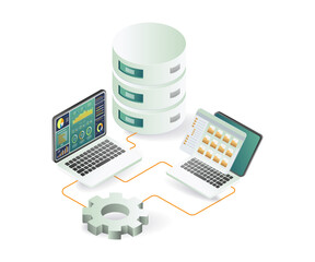 A laptop and server linked together, showcasing a connection for data transfer in a technology environment