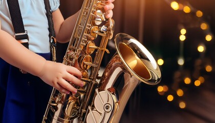 Obraz premium Kid playing on Saxophone Child playing an instrument. 