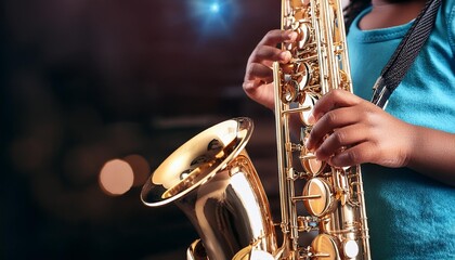 Kid playing on Saxophone
Child playing an instrument. 