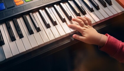 Obraz premium Kid playing on Synthesizer Child playing an instrument. 