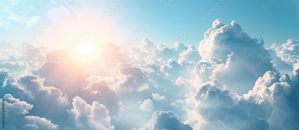 Poster daytime sky with sunshine and fluffy clouds as a copy space image