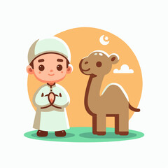 Eid Al Adha Illustrations. Muslims Prepare Livestock to Be Sacrificed. People Celebrate Eid Al Adha