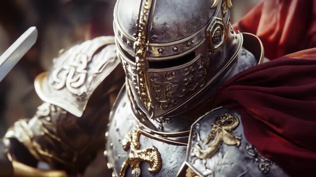 Close-up of a medieval knight in armor